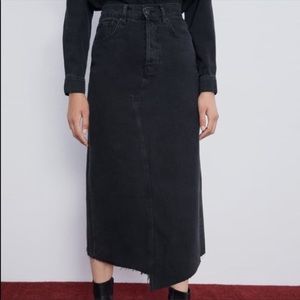 ZARA Asymmetrical Black Jean Midi Skirt